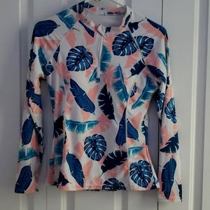Leafy-print DACI Rash Guard Swimsuit Top Size Women's Small